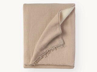 Fleece-lined Throw - Crinkle - Beige Product Image